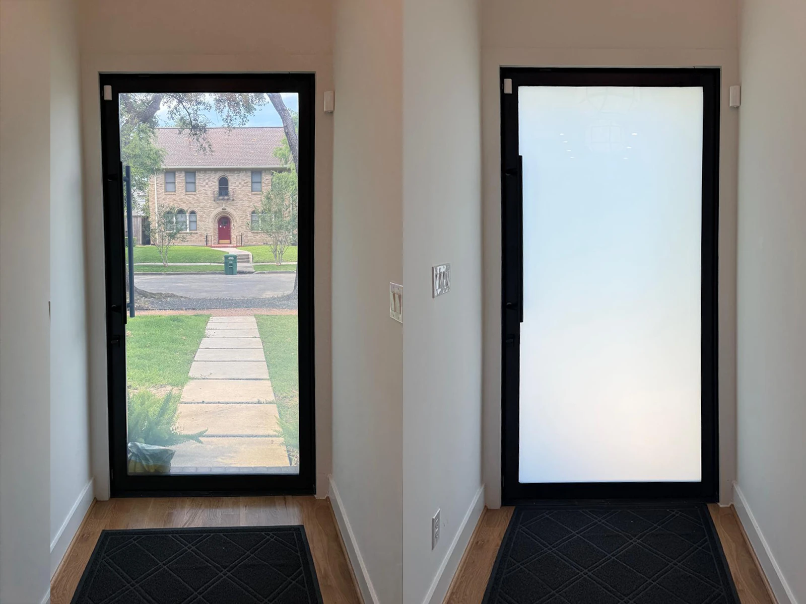 privacy film on front door of home in houston tx